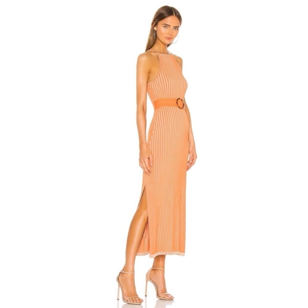 NWT NICHOLAS Lily Ribbed Sleeveless Midi Belted Knit Dress in Pink Large - Picture 4 of 10